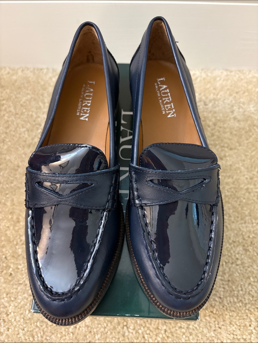 LAUREN Ralph Lauren Navy Patent Leather Penny Loafers